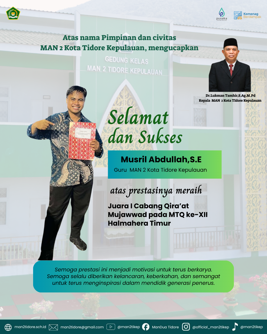 Guru MAN 2 Tikep Raih Juara I Cabang Qira’at Mujawwad pada MTQ ke-XII Halmahera Timur
