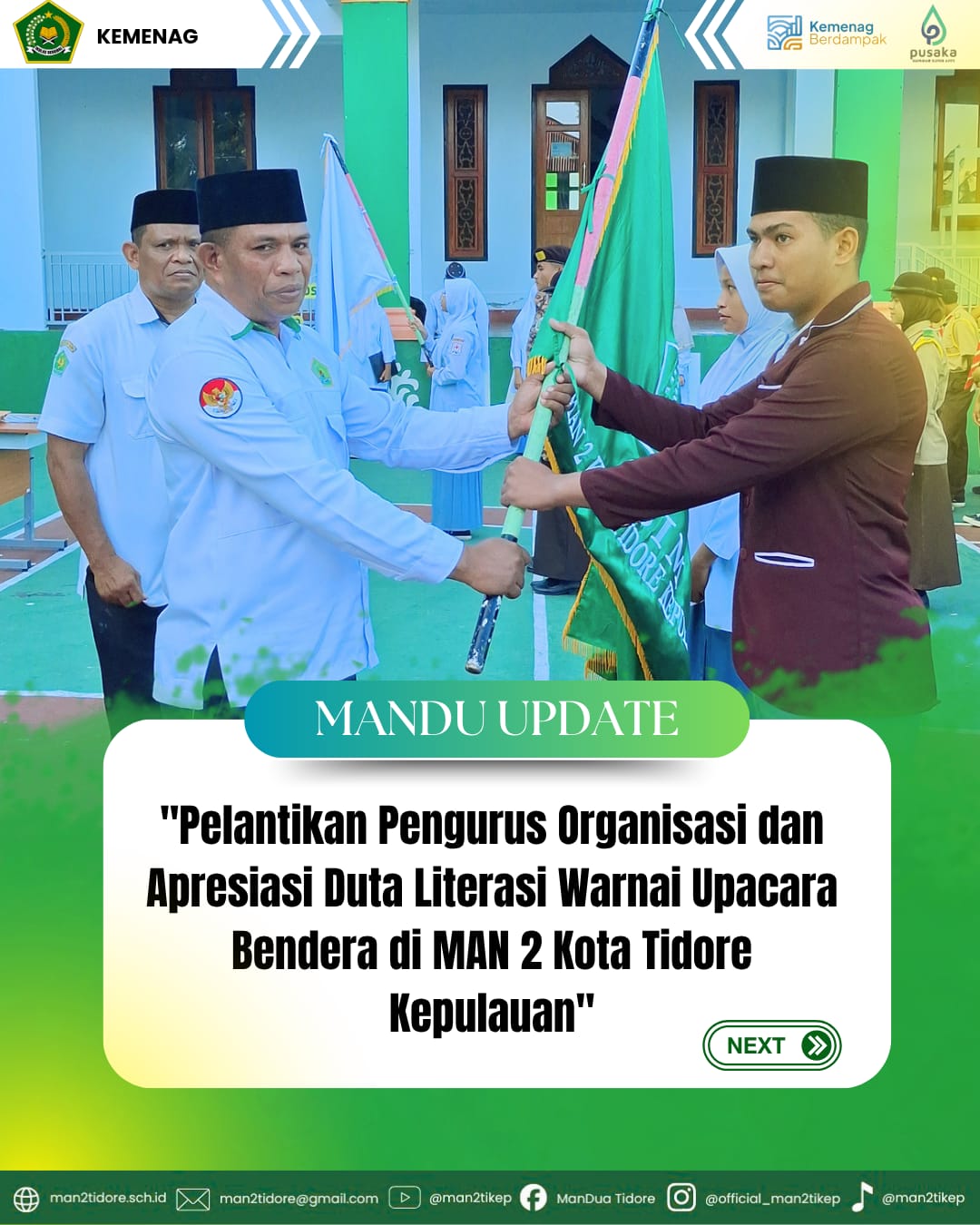Semangat Senin Pagi di MAN 2 Tikep Upacara Bendera, Pelantikan Organisasi Siswa, dan Apresiasi Duta Literasi