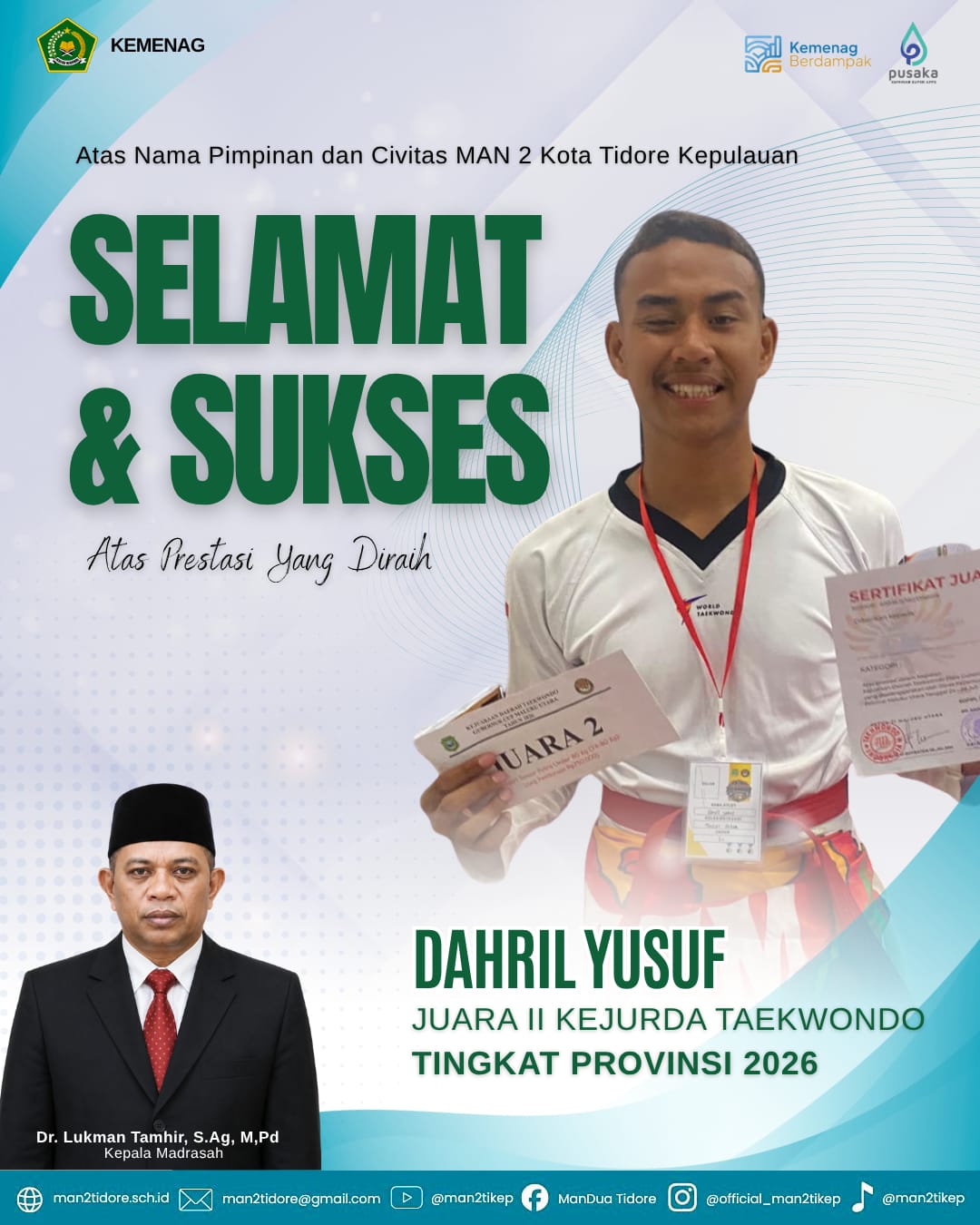 Harumkan Nama Madrasah, Dahril Yusuf sabet Juara II Kejurda Taekwondo Piala Gubernur Maluku Utara 2026