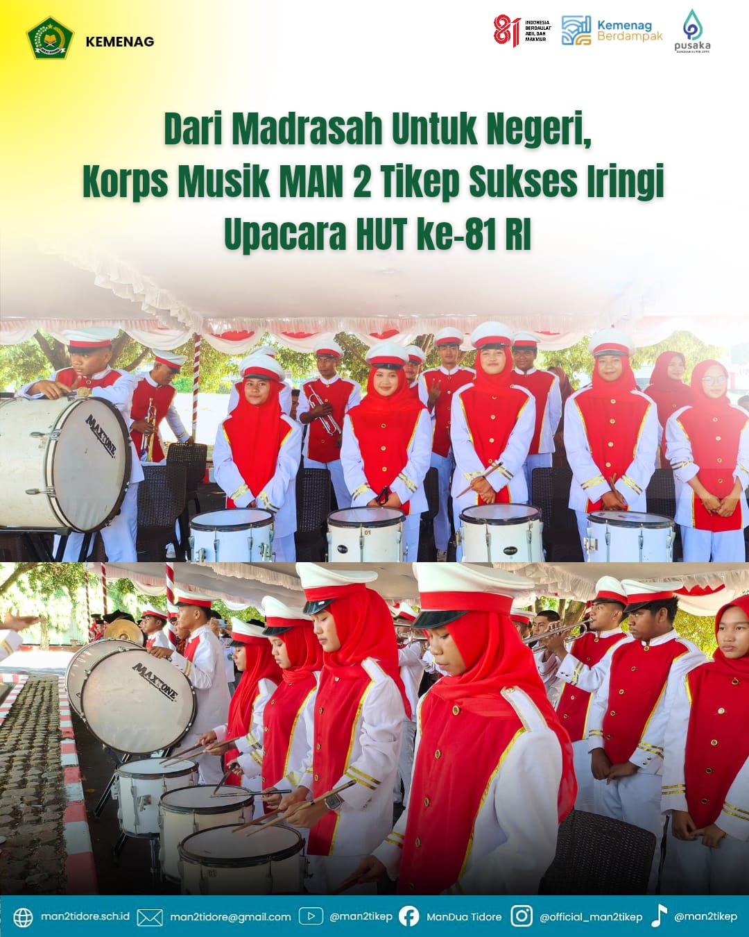 2 Siswa MAN 2 Tikep Bertugas sebagai Paskibra, Korsik Iringi Upacara HUT ke-81 RI